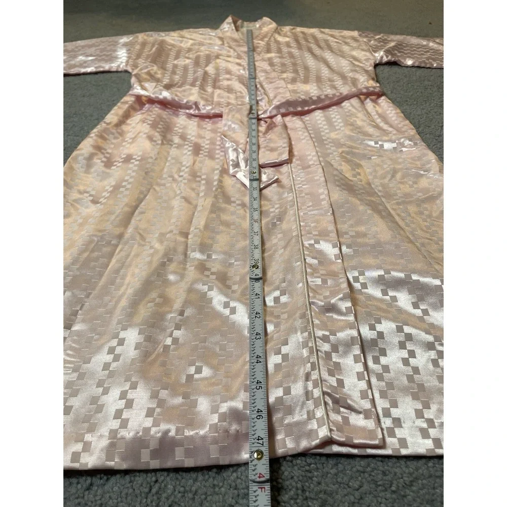 Vtg Lord & Taylor Kimono Long Robe Women's Intimate Sz M Pink Satin Check Pocket